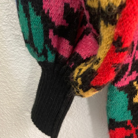 FARM Rio Multicolor Knit Sweater mini dress ballon sleeve abstract flowers y2k M - Picture 4 of 9